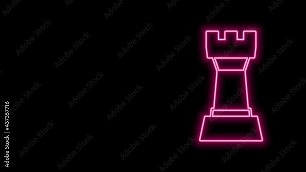 Glowing neon line Chess icon isolated on black background. Business strategy. Game, management, finance. 4K Video motion graphic animation Glowing neon line Chess icon isolated on black background. Business strategy. Game, management, finance. 4K Video motion graphic animation