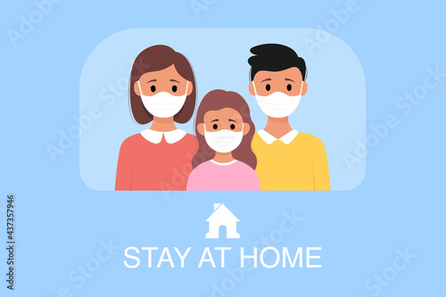 Young parents and children stay at home to prevent from corona virus. Vector illustration in a flat style © Triative