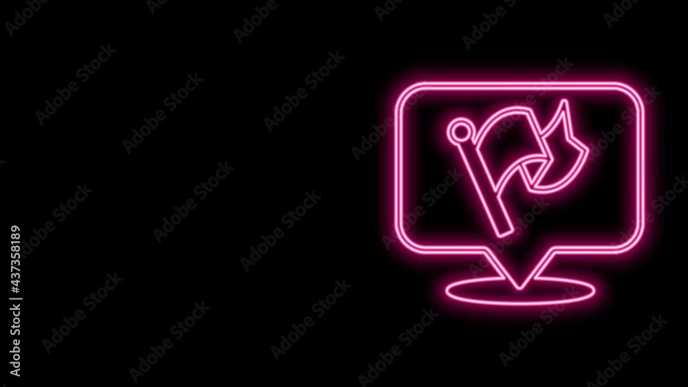 Glowing neon line Flag icon isolated on black background. Victory, winning and conquer adversity concept. 4K Video motion graphic animation Glowing neon line Flag icon isolated on black background. Victory, winning and conquer adversity concept. 4K Video motion graphic animation