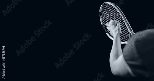 Compostion of female tennis player on black background © vectorfusionart