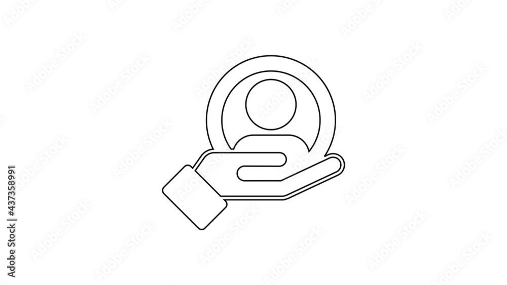 Black line Hand for search a people icon isolated on white background. Recruitment or selection concept. Search for employees and job. 4K Video motion graphic animation Black line Hand for search a people icon isolated on white background. Recruitment or selection concept. Search for employees and job. 4K Video motion graphic animation