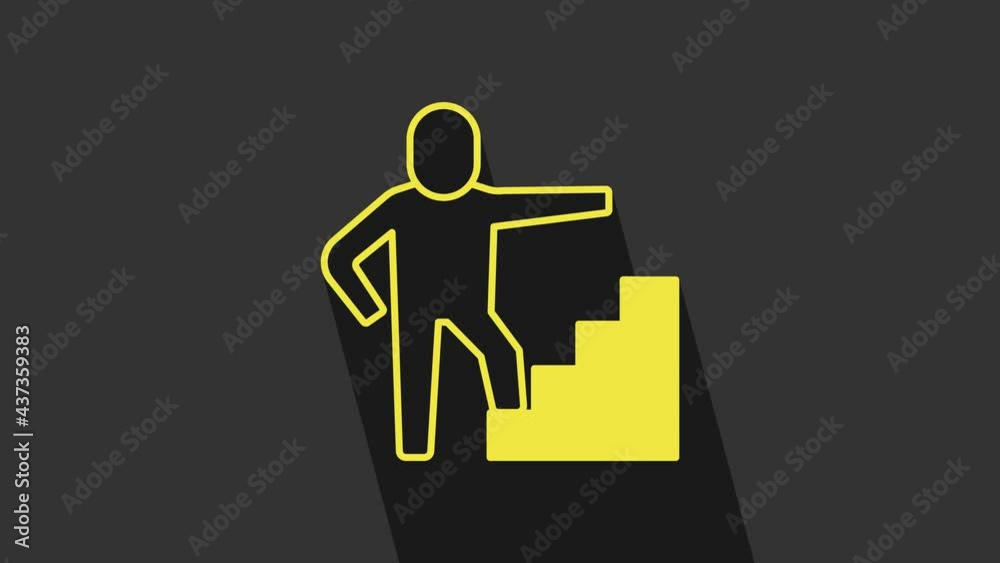 Yellow Stair with finish flag icon isolated on grey background. Career growth business concept. Concept of business development. 4K Video motion graphic animation Yellow Stair with finish flag icon isolated on grey background. Career growth business concept. Concept of business development. 4K Video motion graphic animation