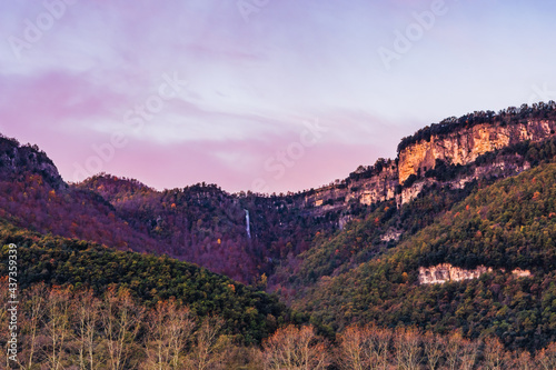 Sunrise in the beautiful mountains (Garrotxa, Vall d'en Bas, Spain)