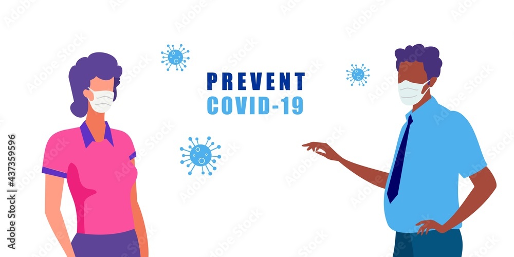 Covid-19 precautions woman and man vector illustration. Covid-19 precautions woman and man vector illustration.