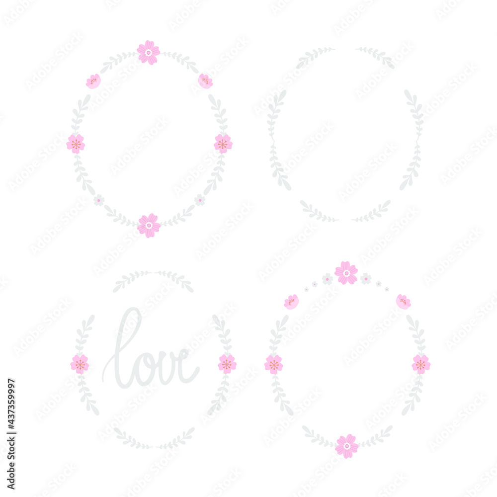 four decorative oval flowers frames on the white background four decorative oval flowers frames on the white background