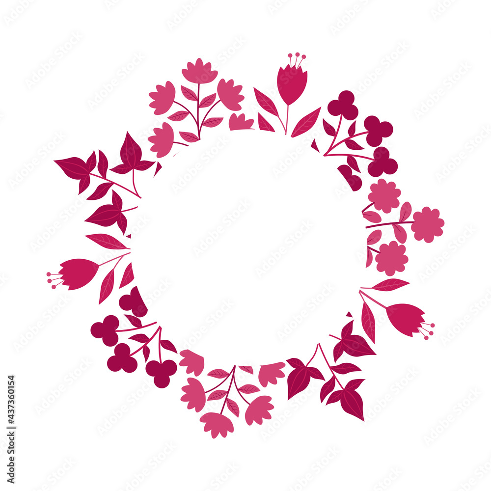 Frame pink plant silhouettes vector illustration. Floral 
 card flower pink leaves. 