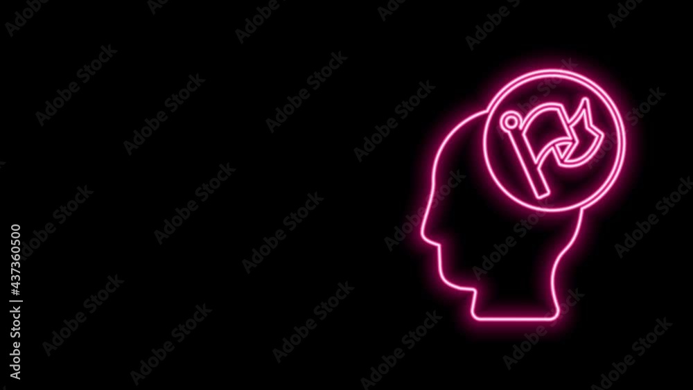 Glowing neon line Hand holding flag icon isolated on black background. Victory, winning and conquer adversity concept. 4K Video motion graphic animation Glowing neon line Hand holding flag icon isolated on black background. Victory, winning and conquer adversity concept. 4K Video motion graphic animation
