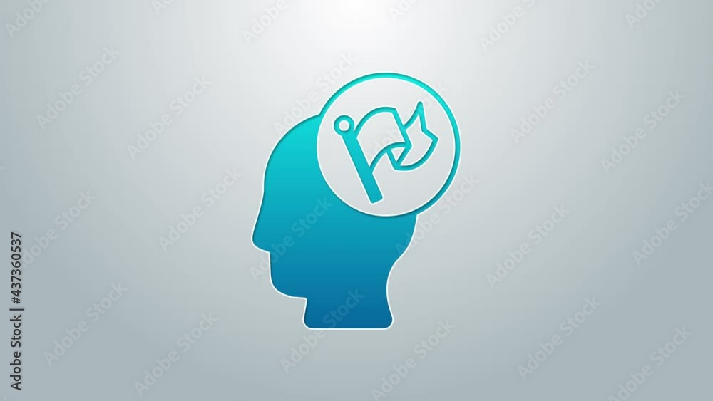 Blue line Hand holding flag icon isolated on grey background. Victory, winning and conquer adversity concept. 4K Video motion graphic animation Blue line Hand holding flag icon isolated on grey background. Victory, winning and conquer adversity concept. 4K Video motion graphic animation