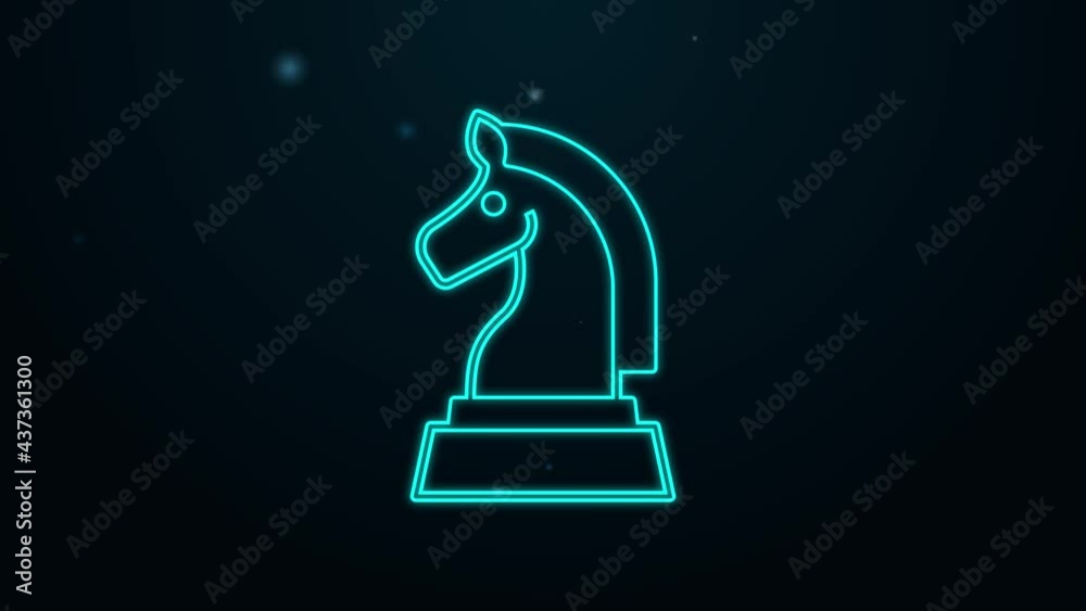 Glowing neon line Chess icon isolated on black background. Business strategy. Game, management, finance. 4K Video motion graphic animation Glowing neon line Chess icon isolated on black background. Business strategy. Game, management, finance. 4K Video motion graphic animation