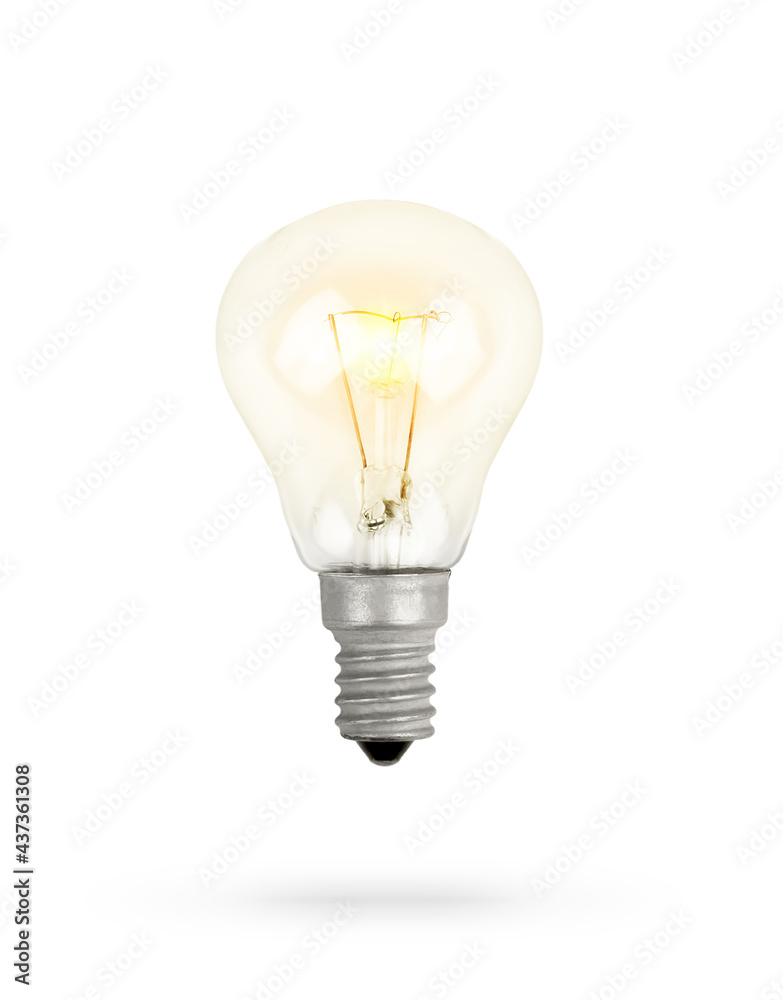 Round glass bulb isolated on white background. Included light bulb with bright light. Gray lamp base and chandelier. Round glass bulb isolated on white background. Included light bulb with bright light. Gray lamp base and chandelier.