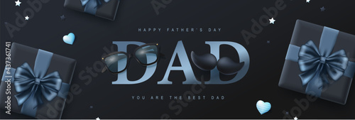 Father's Day card with gift box on dark background