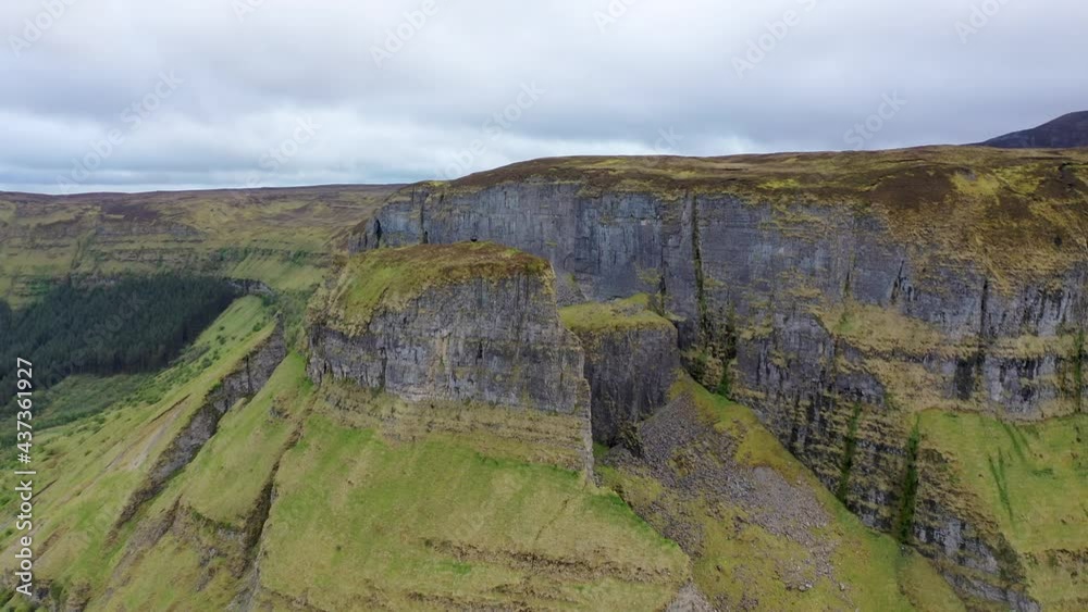 Aerial view of rock formation located in county Leitrim, Ireland called Eagles Rock