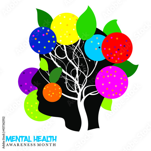 An abstract vector illustration on Mental Health and well being on an isolated white background