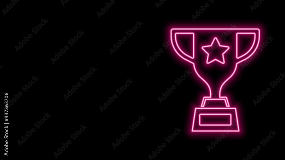 Glowing neon line Award cup icon isolated on black background. Winner trophy symbol. Championship or competition trophy. Sports achievement sign. 4K Video motion graphic animation Glowing neon line Award cup icon isolated on black background. Winner trophy symbol. Championship or competition trophy. Sports achievement sign. 4K Video motion graphic animation