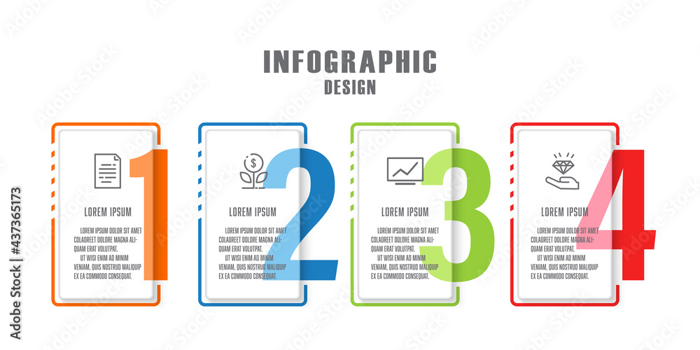 Vector infographic element process diagram. Template chart square shape with icon business 4 step.
