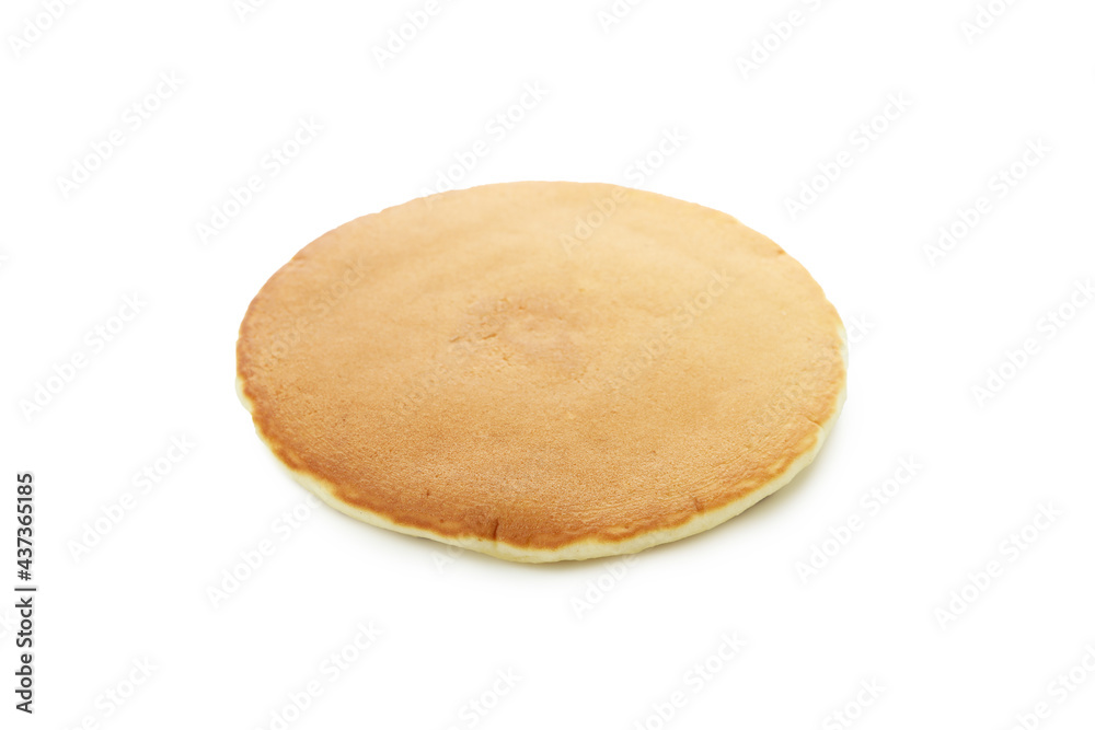 Single tasty pancake isolated on white background - obrazy, fototapety, plakaty 
