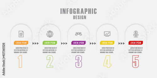 Vector infographic design template with icon 5 step. Template design for presentation, laout, process diagram. photo