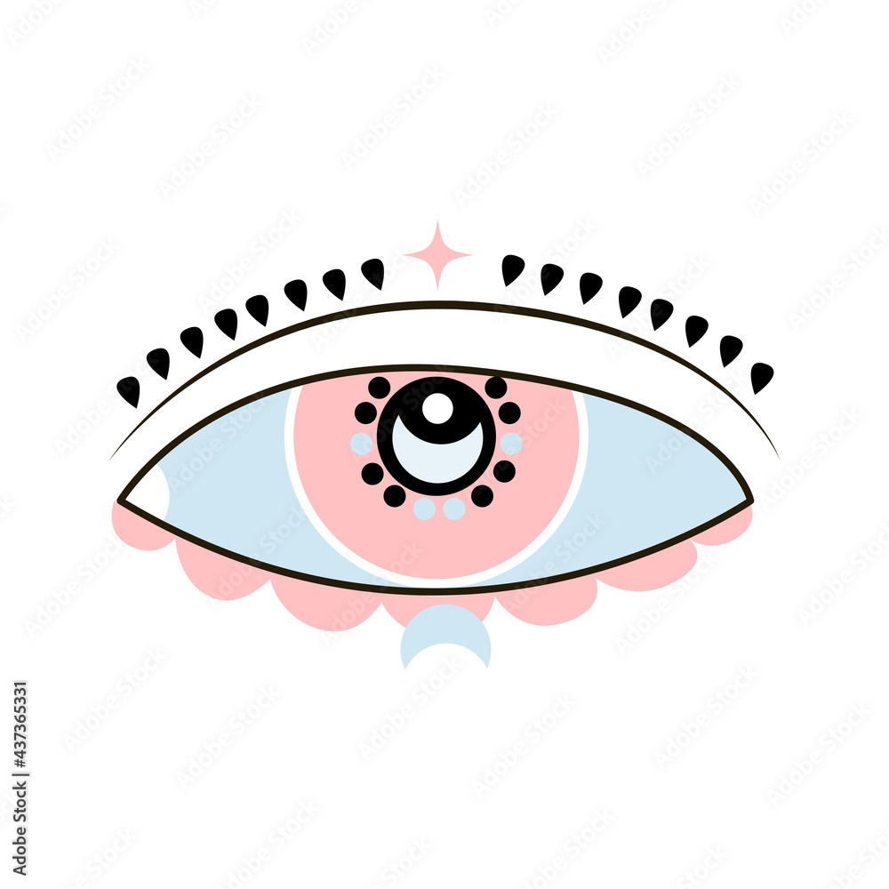 Esoteric Boho eye icon with moon and star shape. Vector cartoon illustration isolated on white Esoteric Boho eye icon with moon and star shape. Vector cartoon illustration isolated on white