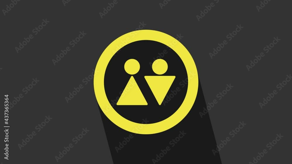 Yellow Toilet icon isolated on grey background. WC sign. Washroom. 4K Video motion graphic animation Yellow Toilet icon isolated on grey background. WC sign. Washroom. 4K Video motion graphic animation