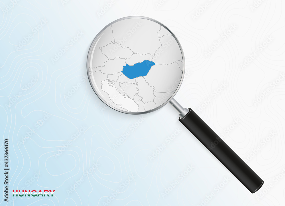 Magnifier with map of Hungary on abstract topographic background. Magnifier with map of Hungary on abstract topographic background.