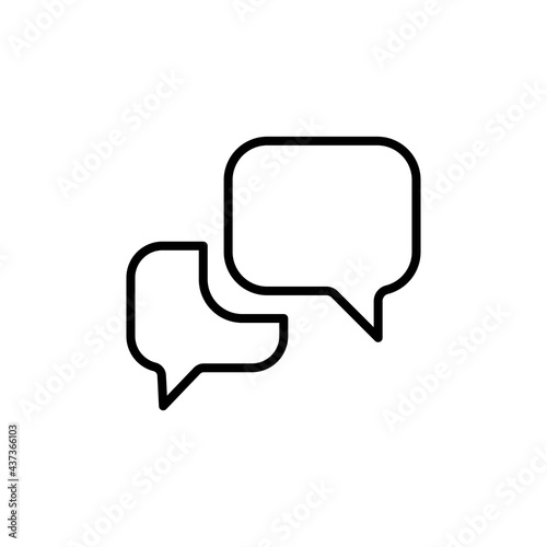 Chat and message or feedback linear icon in black. Dialog badge and communication outline sign. Isolated logo on white background. Social media illustration. Technical support symbol. Vector EPS 10 