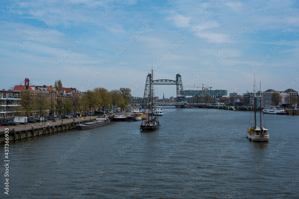 boats on the river in Rotterdam 