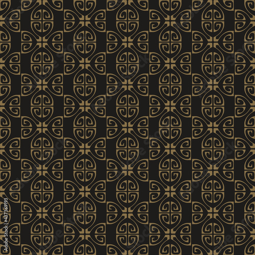 Background pattern with decorative elements in vintage style on a black background, wallpaper. Seamless pattern, texture. Vector image