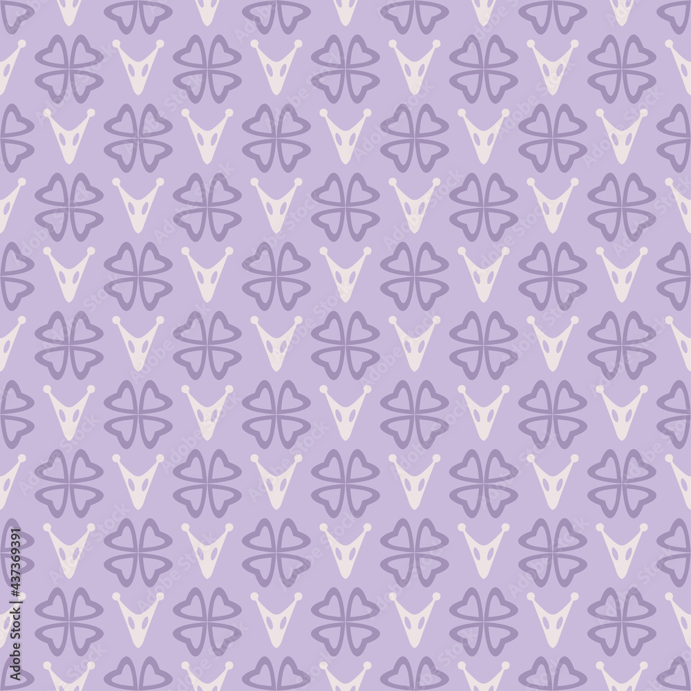Background pattern with simple decorative ornamentation on purple backdrop, wallpaper. Seamless pattern, texture. Vector illustration for design.