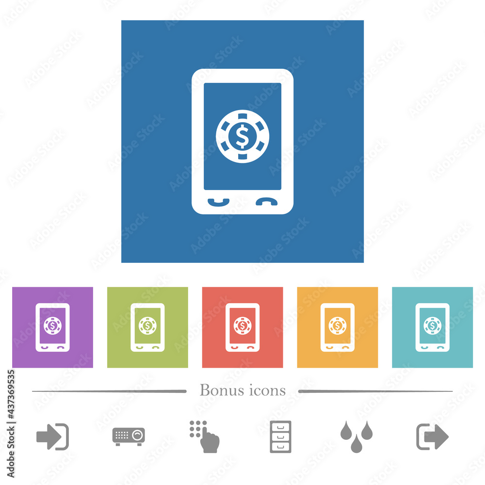 Mobile casino flat white icons in square backgrounds Mobile casino flat white icons in square backgrounds