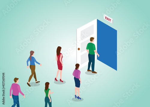 exit door for people with modern flat isometric style