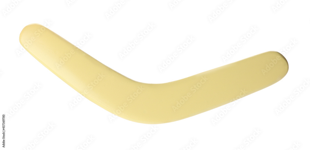 Yellow boomerang isolated on white. Outdoors activity Yellow boomerang isolated on white. Outdoors activity