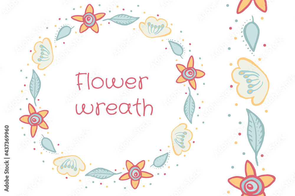 Illustration flower wreath and seamless brush.