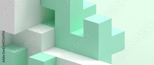 Creative idea Different goals Concept and Puzzle game with Geometric shapes on green. banner, website, Copy Space, poster -3d Rendering