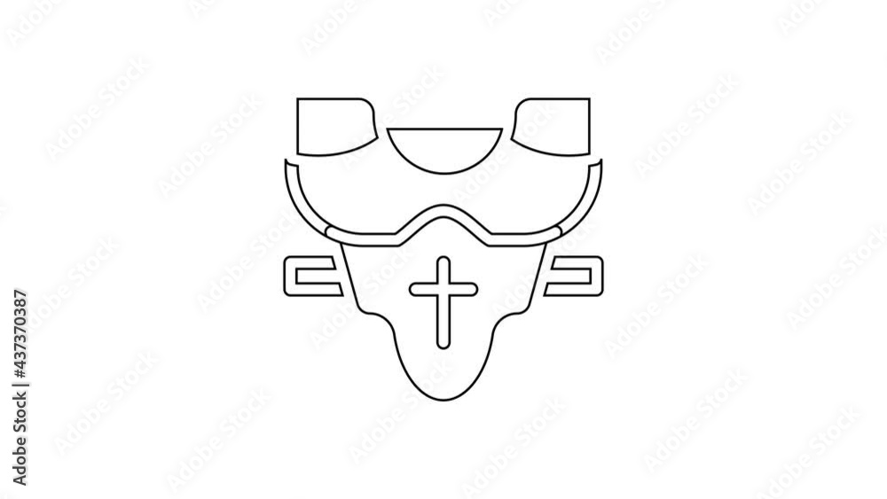 Black line American football player chest protector icon isolated on white background. Shoulder and chest protection for upper body. Team sports. 4K Video motion graphic animation Black line American football player chest protector icon isolated on white background. Shoulder and chest protection for upper body. Team sports. 4K Video motion graphic animation
