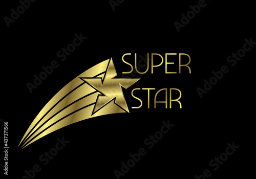 Golden Super Star Text Logo Sign Symbol. Vector illustration graphic element on the dark background