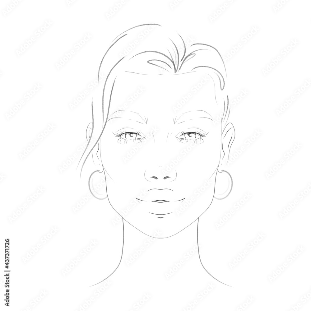 Outline face chart portrait of a woman for makeup beauty Outline face chart portrait of a woman for makeup beauty