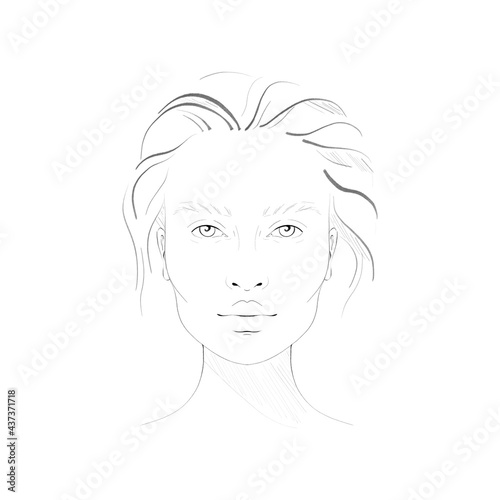 Outline face chart portrait of a woman for makeup