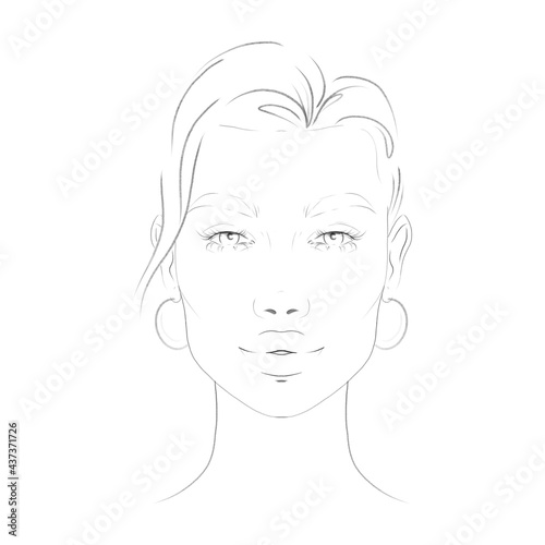 Outline face chart portrait of a woman for makeup beauty 
