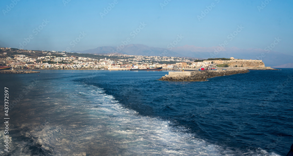 Trace from a catamaran.Rethymno. Island of Crete Trace from a catamaran.Rethymno. Island of Crete