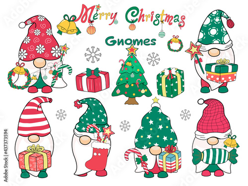 Merry Christmas (Gnomes) Designed in doodle style, it can be adapted to various applications such as backgrounds, invitation cards, digital print, t-shirt design, sticker, crafts, mugs, DIY and more