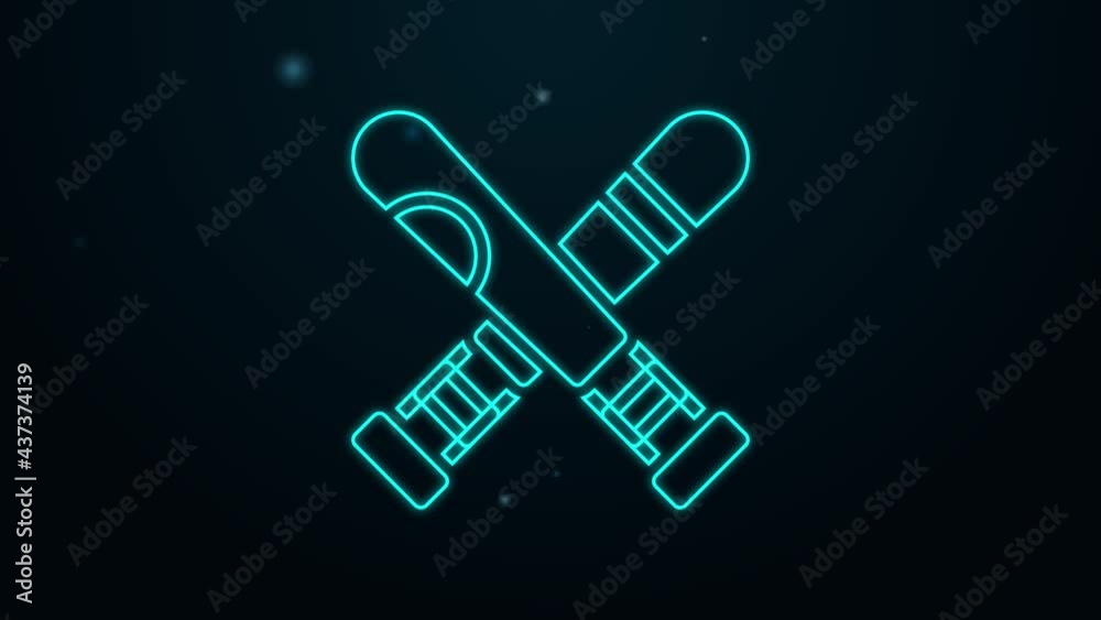 Glowing neon line Crossed baseball bat icon isolated on black background. 4K Video motion graphic animation Glowing neon line Crossed baseball bat icon isolated on black background. 4K Video motion graphic animation