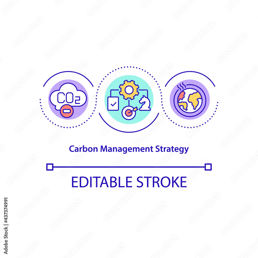 Carbon management strategy concept icon. Fighting global warming abstract idea thin line illustration. Tackling climate change. Achieving goals. Vector isolated outline color drawing. Editable stroke Carbon management strategy concept icon. Fighting global warming abstract idea thin line illustration. Tackling climate change. Achieving goals. Vector isolated outline color drawing. Editable stroke