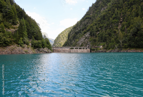 Lake Sauris in northern Italy with the large dam for the production hydroelectric energy
