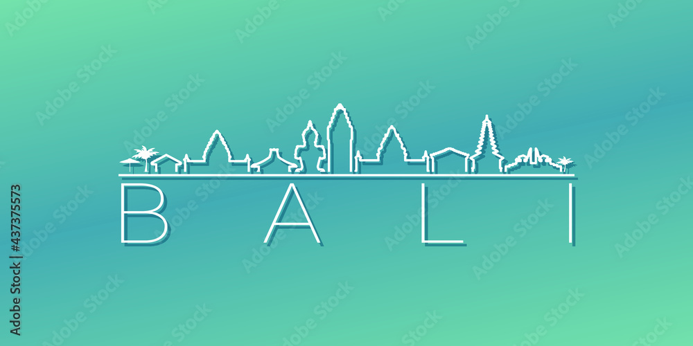 Bali, Indonesia Skyline Linear Design. Flat City Illustration Minimal Clip Art. Background Gradient Travel Vector Icon.