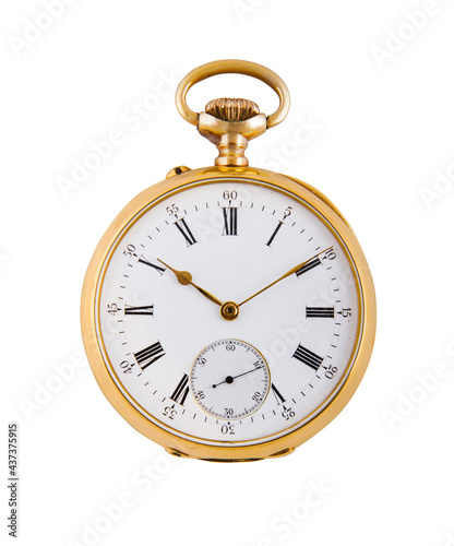 Luxurious gold pocket watch isolated on a white background