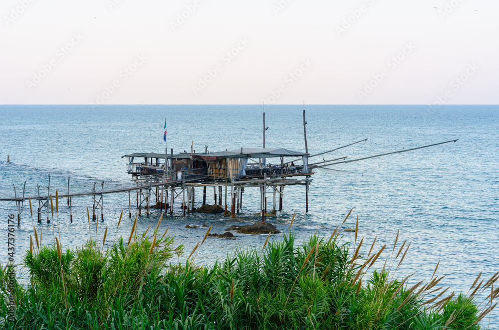 Fossacesia, Italy. August 22th, 2012. Typical wooden platform for the fishing named Fossacesia, Italy. August 22th, 2012. Typical wooden platform for the fishing named