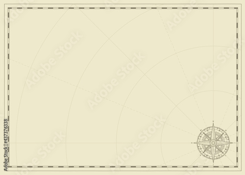 Vintage background with wind rose compass sign and place for text. Vector illustration on the theme of travel, adventure and discovery on the old paper backdrop. Pirate map concept.
