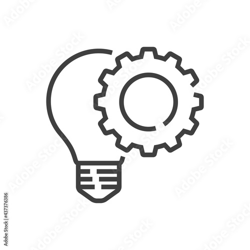 Logotipo de bombilla con engranaje con lineas en color gris