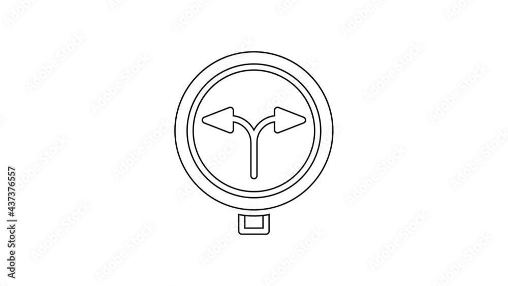 Black line Fork in the road icon isolated on white background. 4K Video motion graphic animation Black line Fork in the road icon isolated on white background. 4K Video motion graphic animation