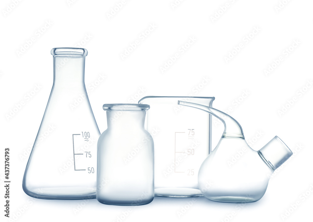 Empty clean laboratory glassware on white background Empty clean laboratory glassware on white background